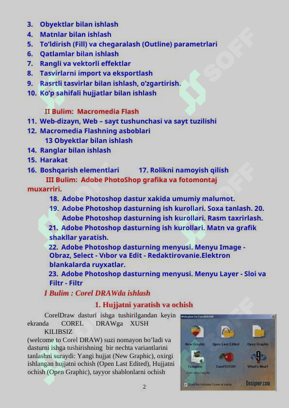 corel draw dasturi imkoniyatlari 2