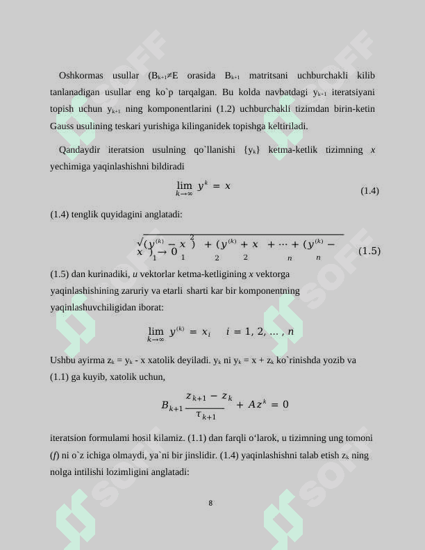 Chiziqli algebraik tenglamalarni yechishning iteratsion usullari. Yakobi usuli 8