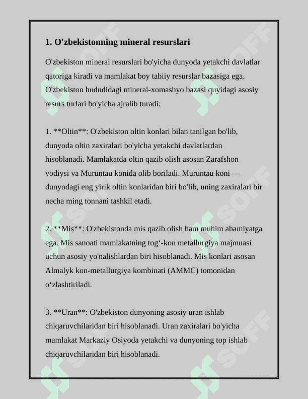 O’ZBEKISTONNING FOYDALI QAZILMALARI HAQIDA MA’LUMOT 3