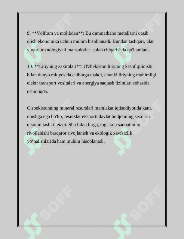 O’ZBEKISTONNING FOYDALI QAZILMALARI HAQIDA MA’LUMOT 5
