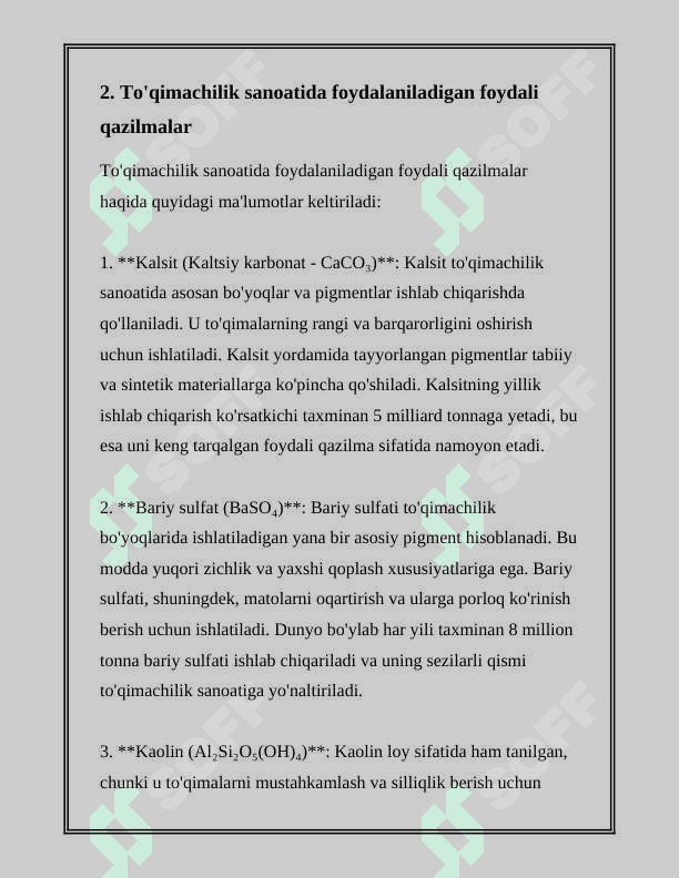 O’ZBEKISTONNING FOYDALI QAZILMALARI HAQIDA MA’LUMOT 6