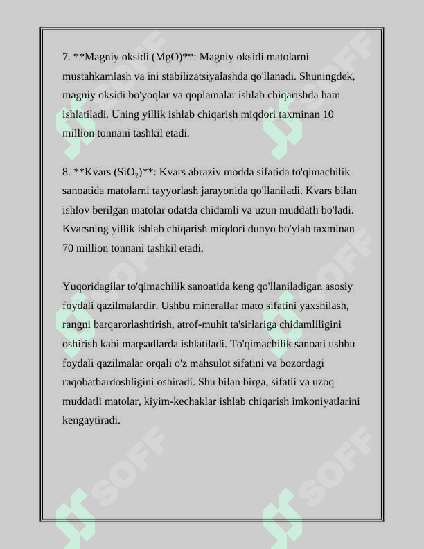 O’ZBEKISTONNING FOYDALI QAZILMALARI HAQIDA MA’LUMOT 8