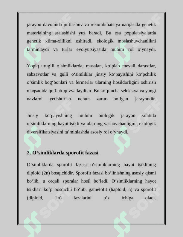 OʻSIMLIKLARNING KOʻPAYISHI, GAMETOFIT VA SPORAFIT NASILLAR 5