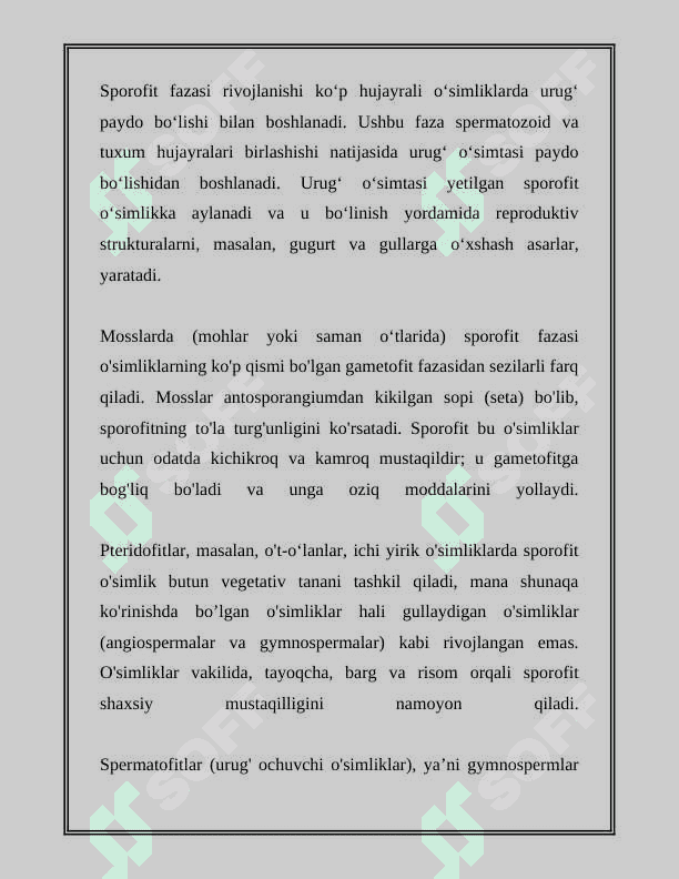 OʻSIMLIKLARNING KOʻPAYISHI, GAMETOFIT VA SPORAFIT NASILLAR 6