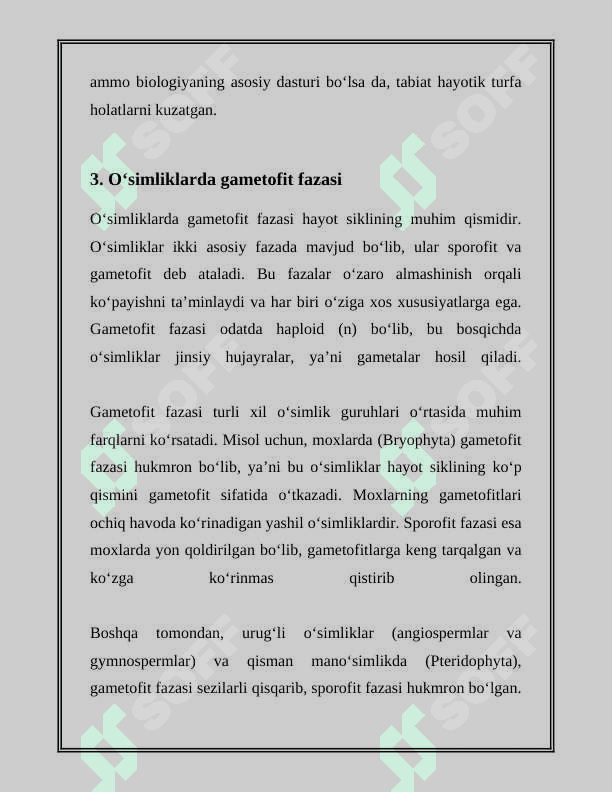 OʻSIMLIKLARNING KOʻPAYISHI, GAMETOFIT VA SPORAFIT NASILLAR 8