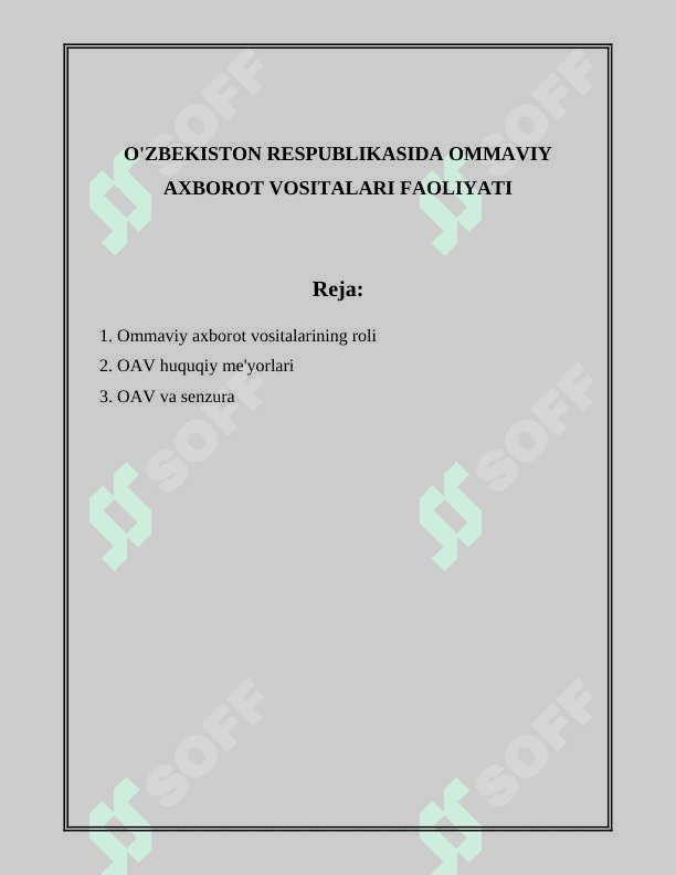O'ZBEKISTON RESPUBLIKASIDA OMMAVIY AXBOROT VOSITALARI FAOLIYATI 2