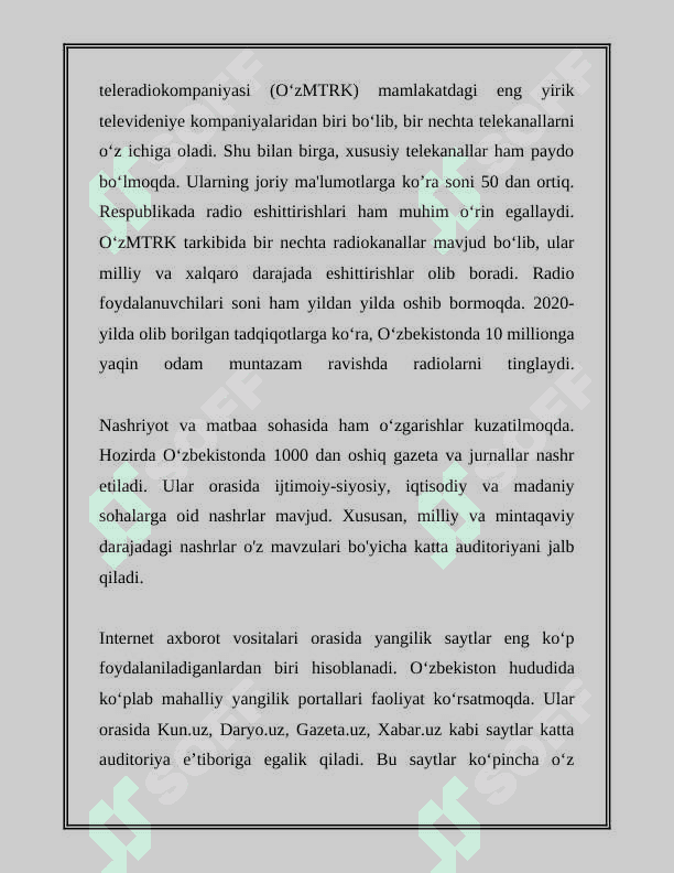 O'ZBEKISTON RESPUBLIKASIDA OMMAVIY AXBOROT VOSITALARI FAOLIYATI 4