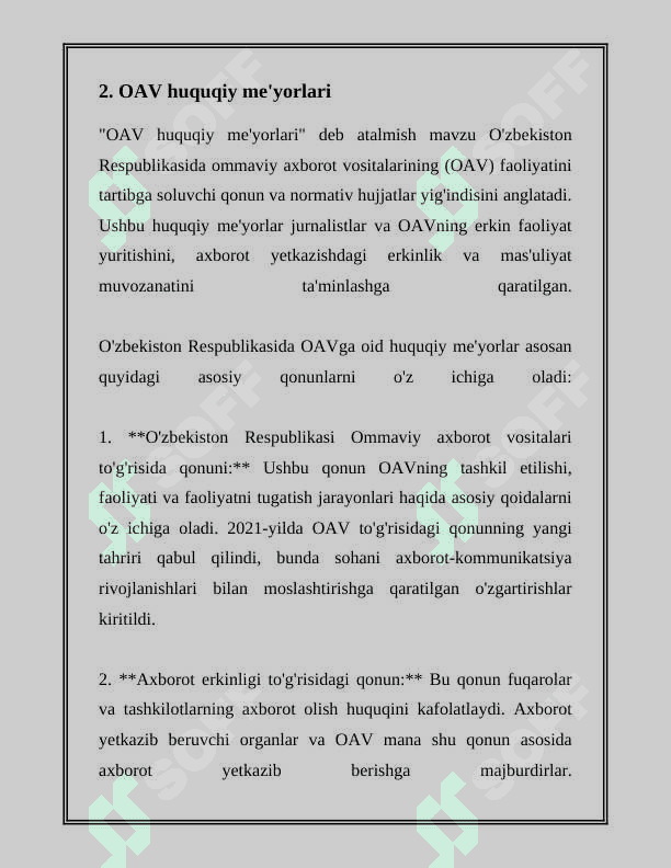O'ZBEKISTON RESPUBLIKASIDA OMMAVIY AXBOROT VOSITALARI FAOLIYATI 7