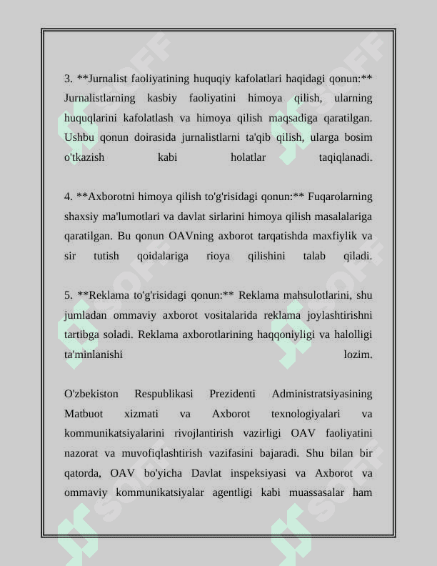 O'ZBEKISTON RESPUBLIKASIDA OMMAVIY AXBOROT VOSITALARI FAOLIYATI 8