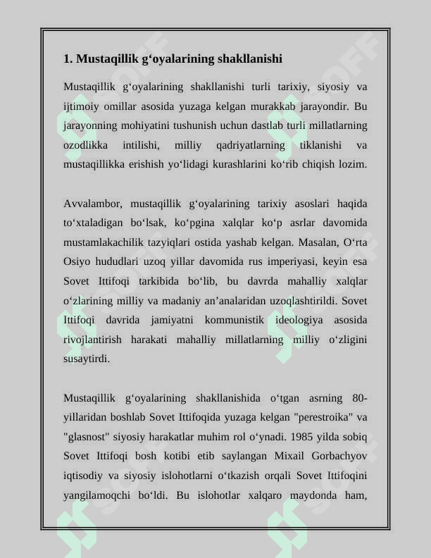 OʻZBEKISTONDA MUSTAQILLIK GʻOYALARIING TARIXIY ASOSLARI 3