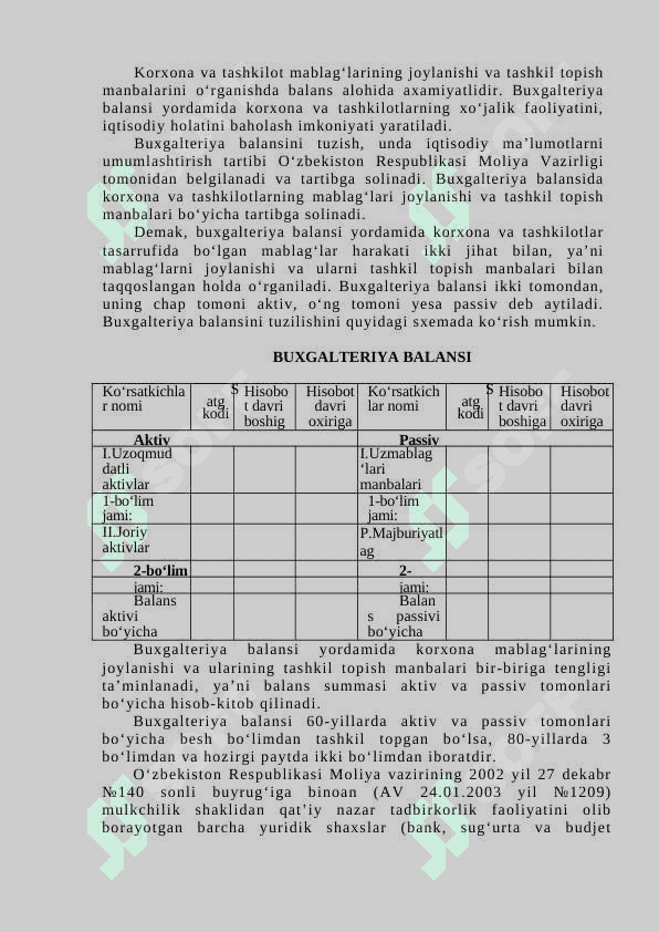 Buxgalteriya balansi, uning tuzilishi va mazmuni 2