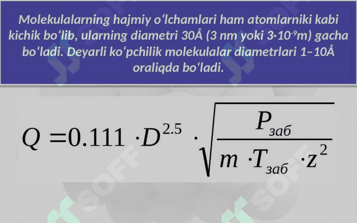 Molekulalarning o‘lchami, nisbiy va absolut massasi. 3