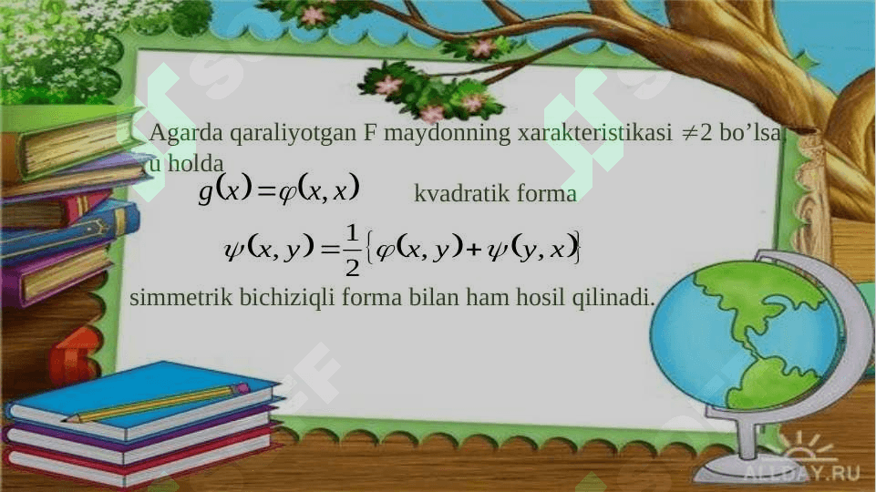 KVADRATIK FORMA MATRITSASI  VA KAVADRATIK FORMA RANGI 6