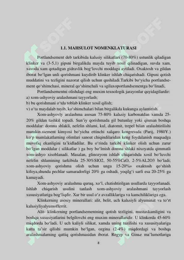 Ho‘l usulida portlandsement ishlab chiqarish korxonasini loyihalash 8