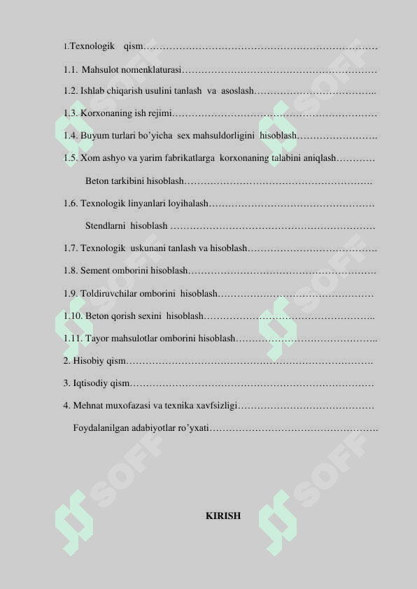 Yo’l ajratuvchi temir beton to’siqlar ishlab chiqarish korxonasini loyixalash 2