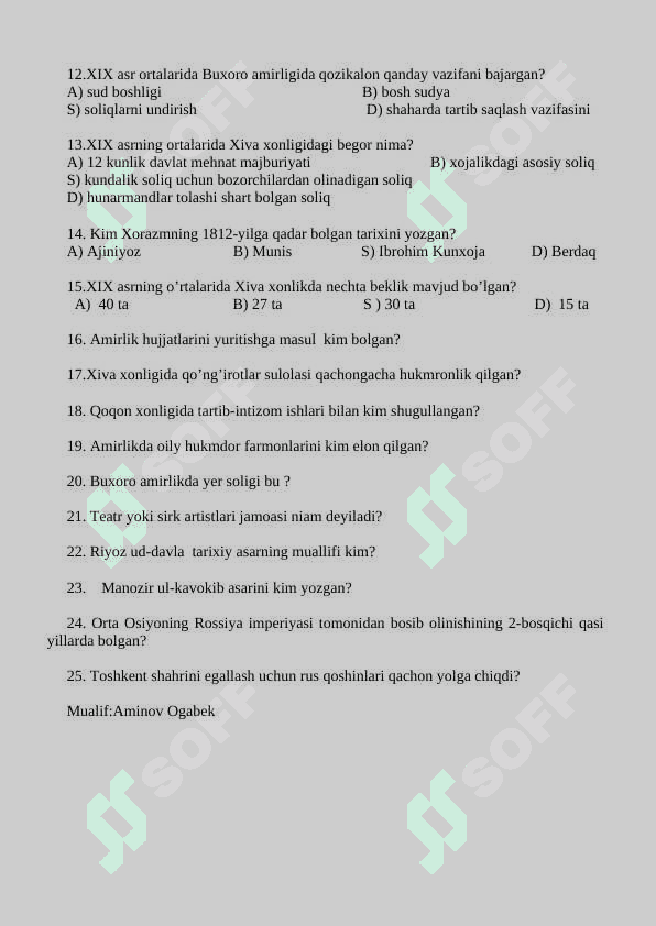 Tarix fanidan 9 sinf test 2