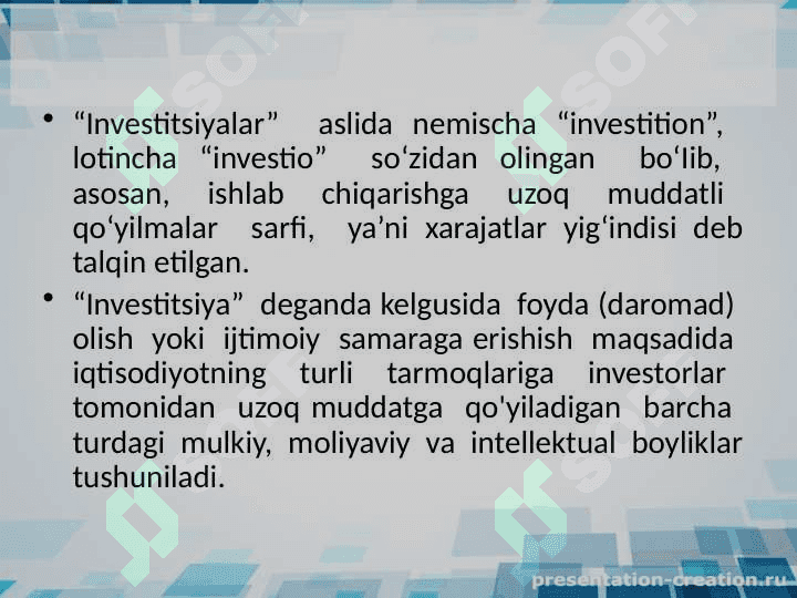 INVESTISIYALARNING IQTISODIY MAZMUNI VA MOHIYATI 3