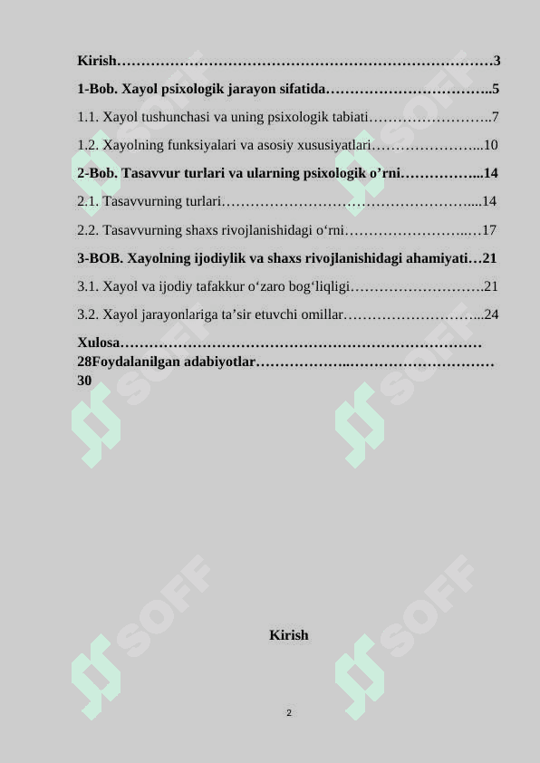 Xayol jarayonlari. Tasavvur turlari 2