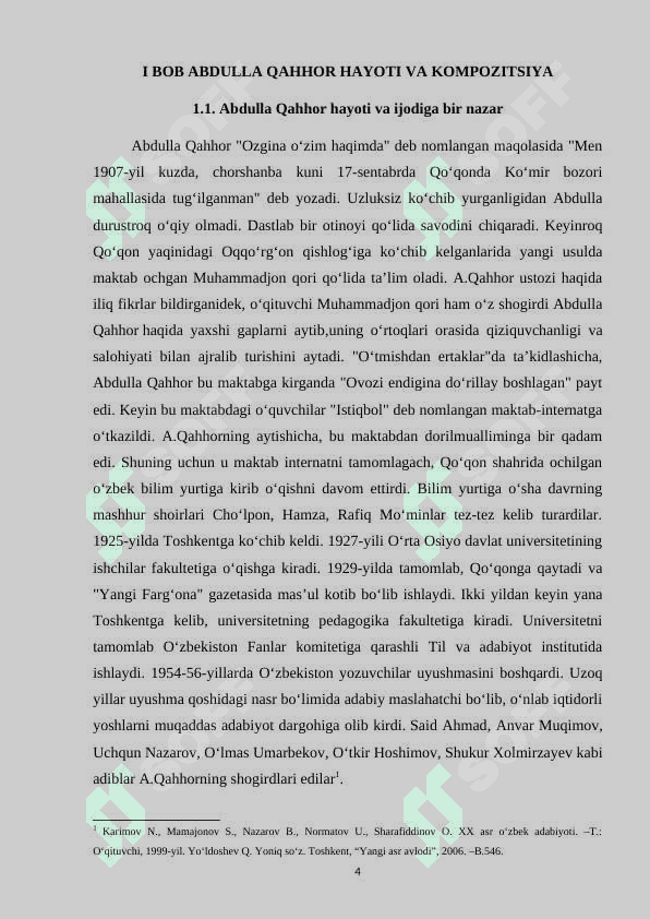 ABDULLA QAHHOR HIKOYALARINING KOMPOZITSION XUSUSIYATLARINI O‘RGANISH.KURS ISHI.doc 4