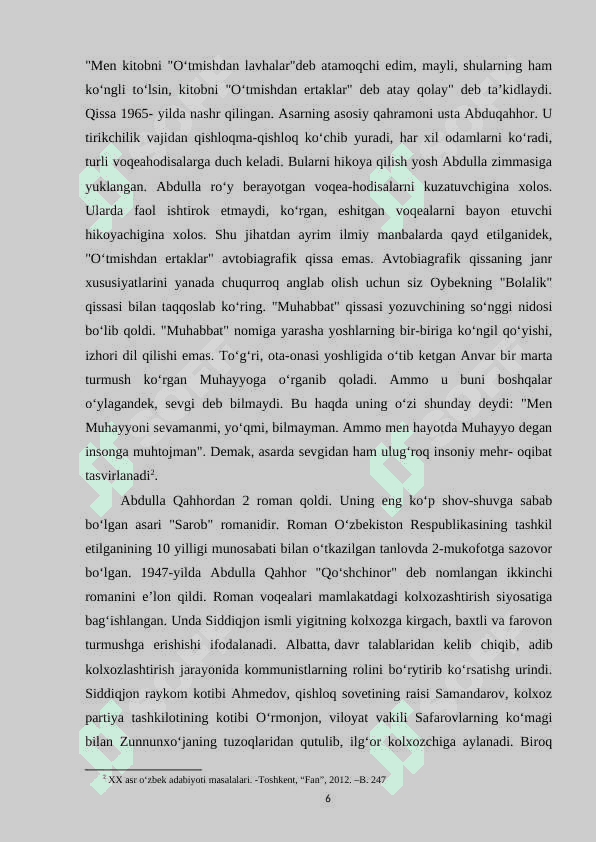 ABDULLA QAHHOR HIKOYALARINING KOMPOZITSION XUSUSIYATLARINI O‘RGANISH.KURS ISHI.doc 6