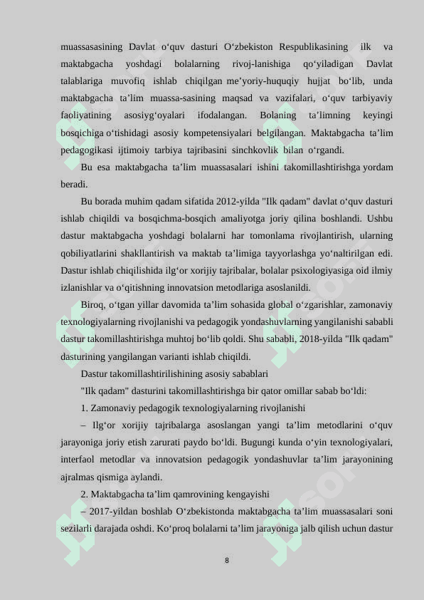 Takomillashtirilgan “Ilk qadam” davlat o‘quv dasturi 1