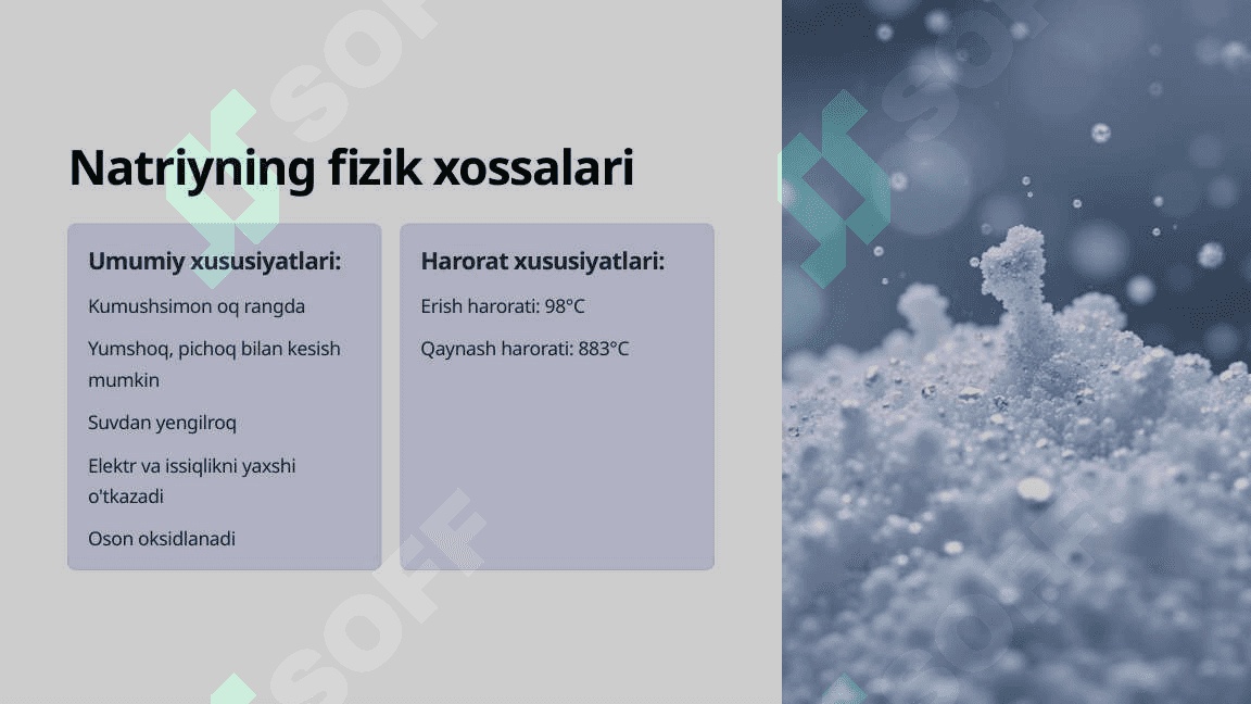 Natriy va kaliyning xossalari va eng muhim birikmalari  Fan: Kimyo | Sinf: 9-sinf 4
