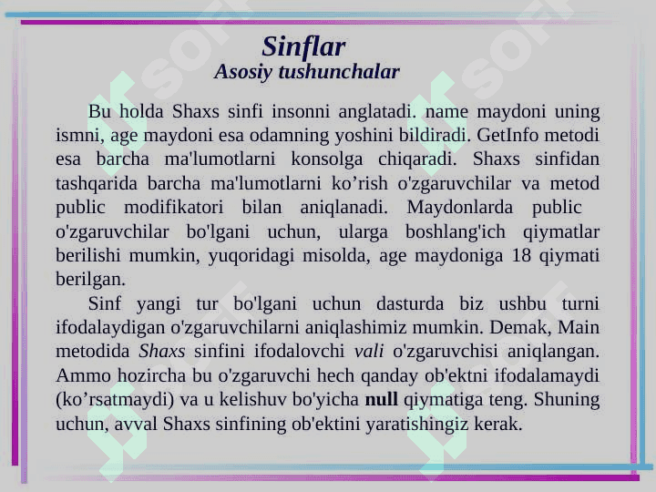 Sinflar Asosiy tushunchalar 6