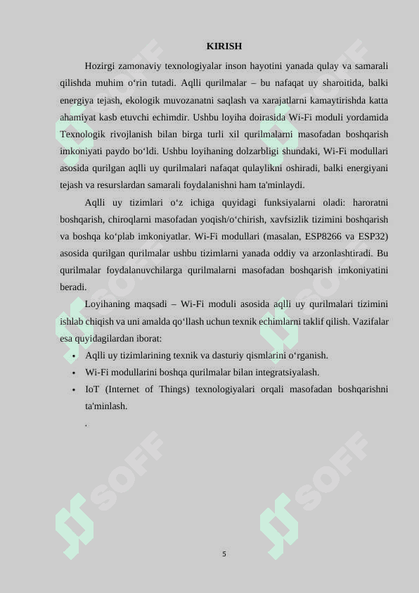 Wi-Fi moduli asosida aqlli uy qurilmalarini boshqarish tizimini ishlab chiqish 5