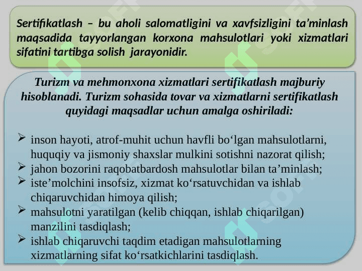 Turizm va mehmondo'stlik industriyasida standartlashtirish obyektlari va subyektlari. Standartlashtirish tamoyillari va ularning ahamiyati 8