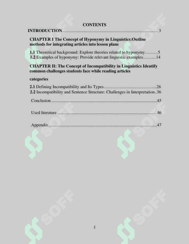 The problems of hyponymy and incompatibility in linguistics 2