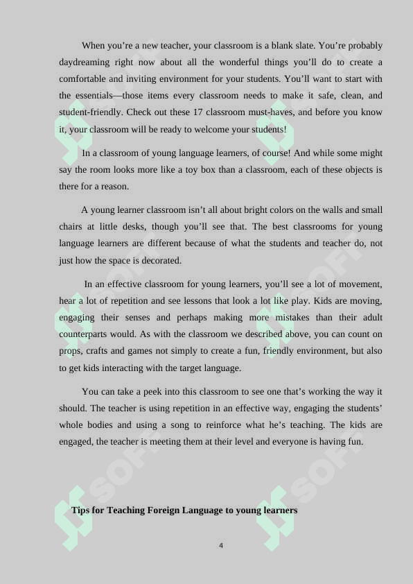 Peculiarities of foreign language teaching for 4th grade 4