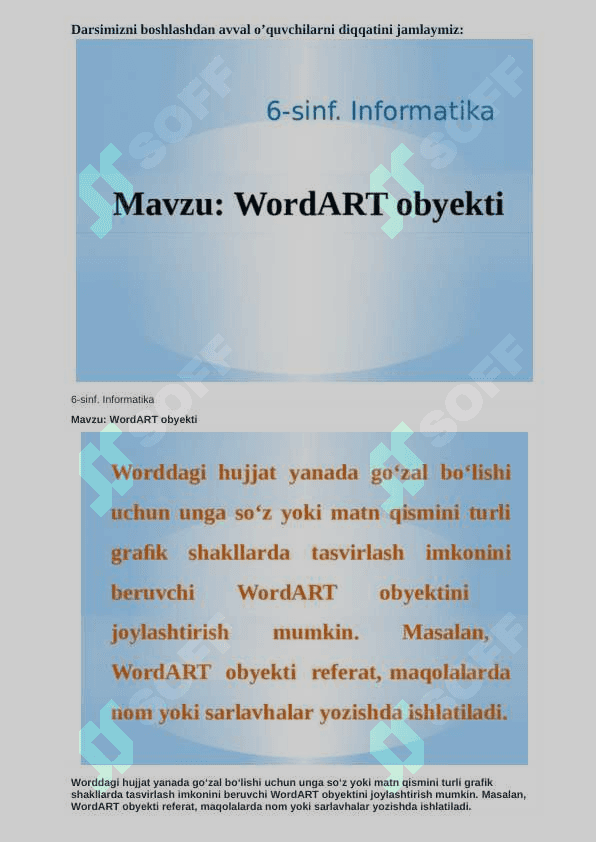 6-sinf Informatika ochiq dars mavzu "WORDART OBYEKTI" 5