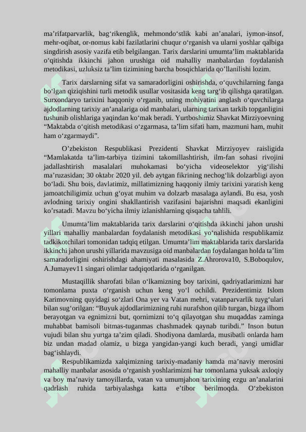Tarix o’qitishda mahalliy materiallardan foydalanish 7