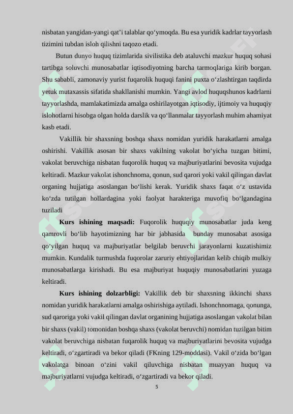 VAKILLIK VA ISHONCHNOMA 5