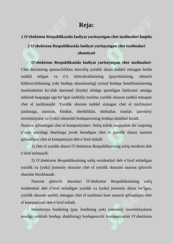 O‘zbekiston Respublikasida faoliyat yuritayotgan chet tuzilmalari 2