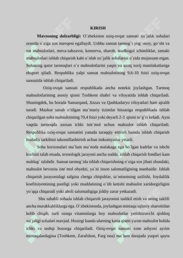 O`zbekistonning oziq-ovqat sanoati tarmoqlar geografiyasi 2