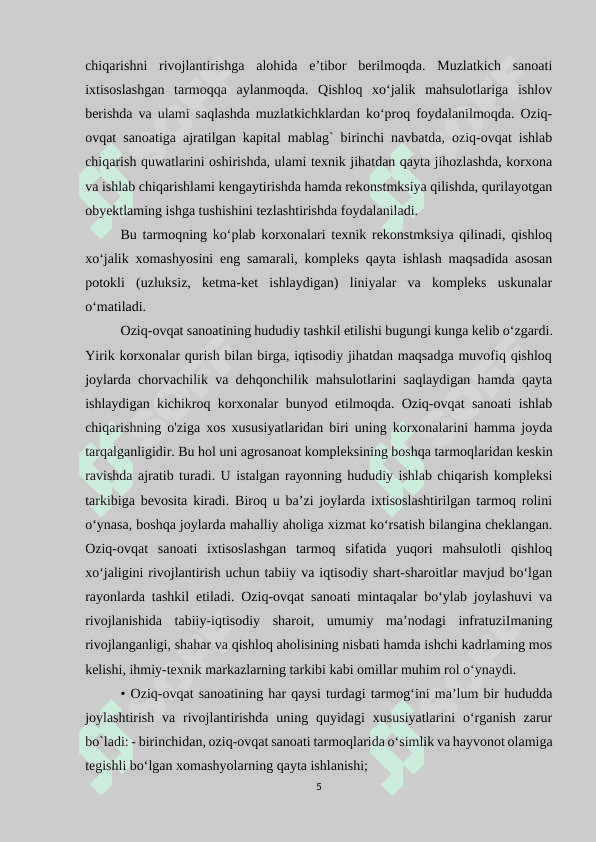 O`zbekistonning oziq-ovqat sanoati tarmoqlar geografiyasi 5