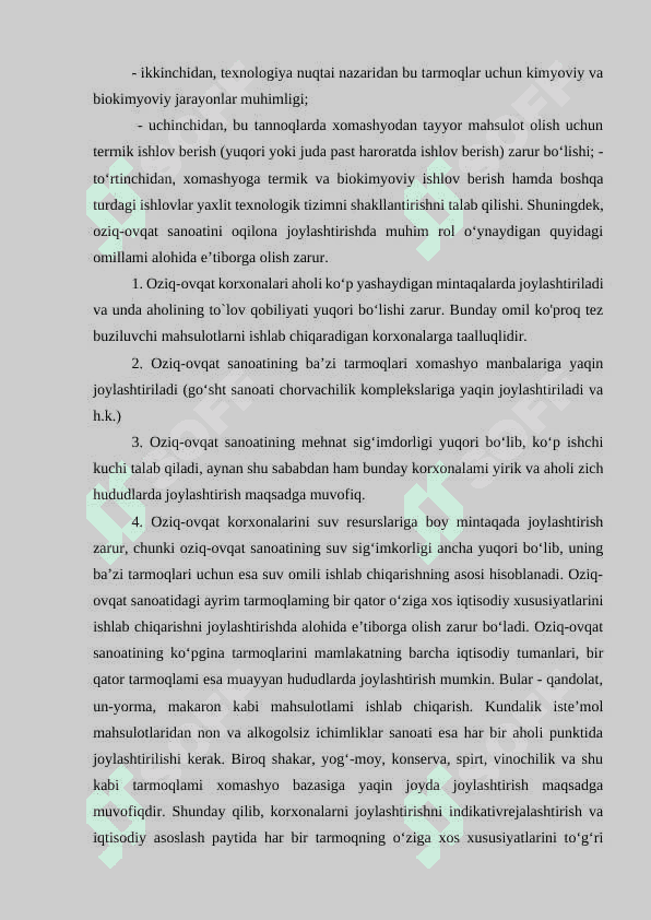 O`zbekistonning oziq-ovqat sanoati tarmoqlar geografiyasi 6