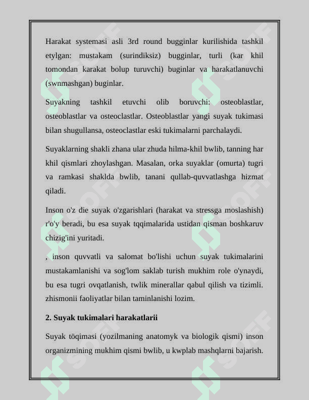 SUYAK TO‘QIMALARI. SUYAKLANISH TURLARI 5
