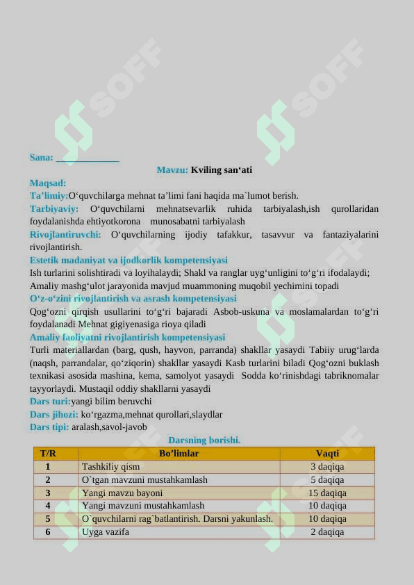 3-SINF TEXNOLOGIYA DARS ISHLANMA Kviling san‘ati 2