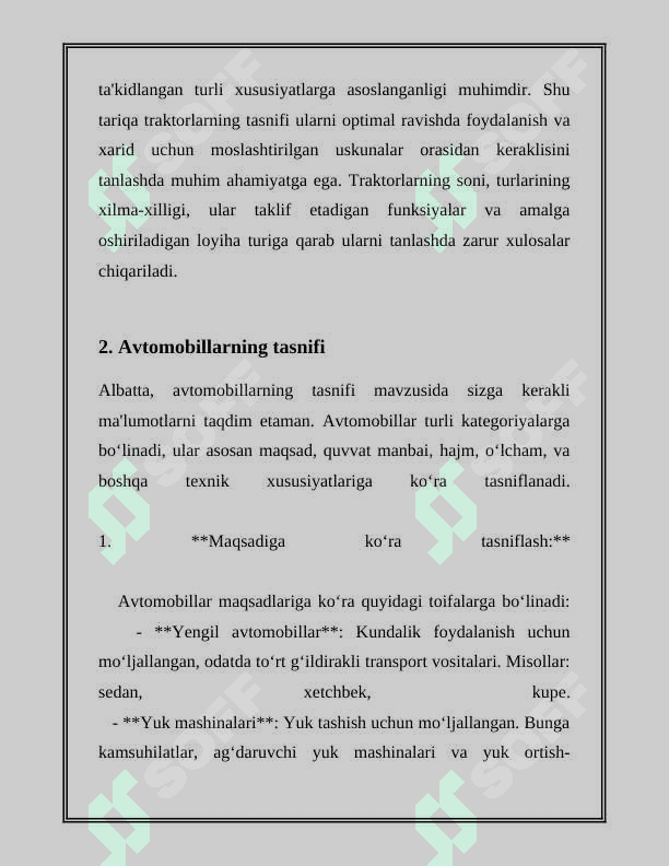 TRAKTOR VA AVTOMOBILLARNING TASNIFI VA ASOSIY QISMLARI 8