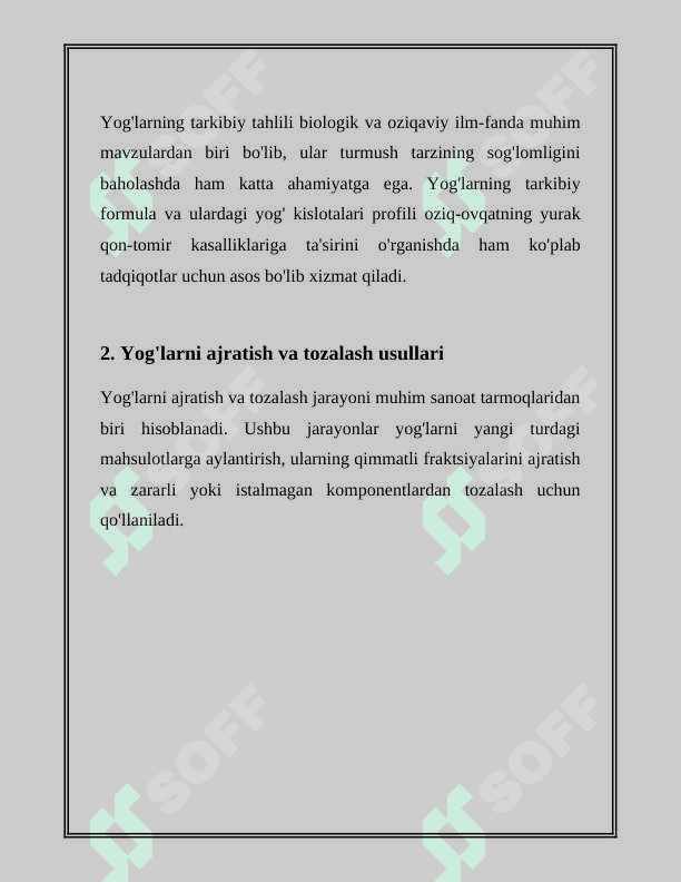 YOG'LARDAN SOVUN ISHLAB CHIQARISH 6