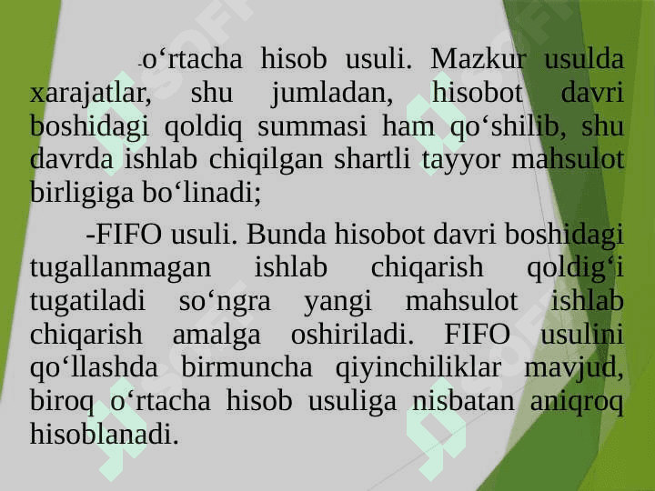Jarayonli kalkulyatsiya qilish usuli 4