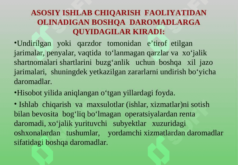 KORXONANING DAROMADI VA FOYDASI 6