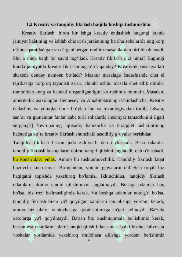 “Kreativ fikrlash”  faniga kirish 4