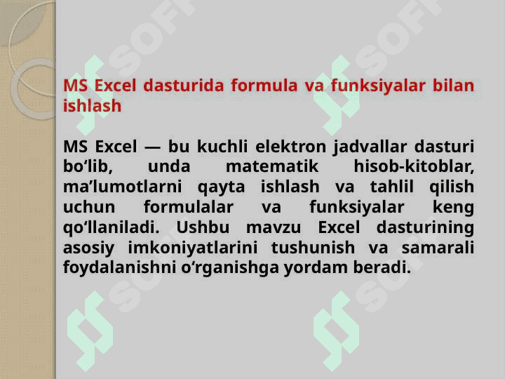 MS Excel dasturida formula va funksyalar bilan ishlash 3