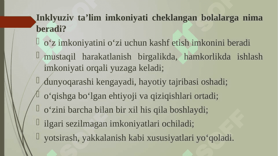 Imkoniyati cheklangan bolalarini inklyuziv ta’lim muassasalarida o‘qitishda maktab va maktab raxbariyatini vazifasi. 3