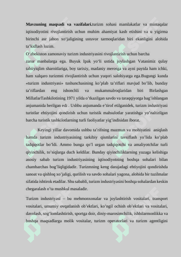Turizmda ovqatlanish industriyasining o’rni 5