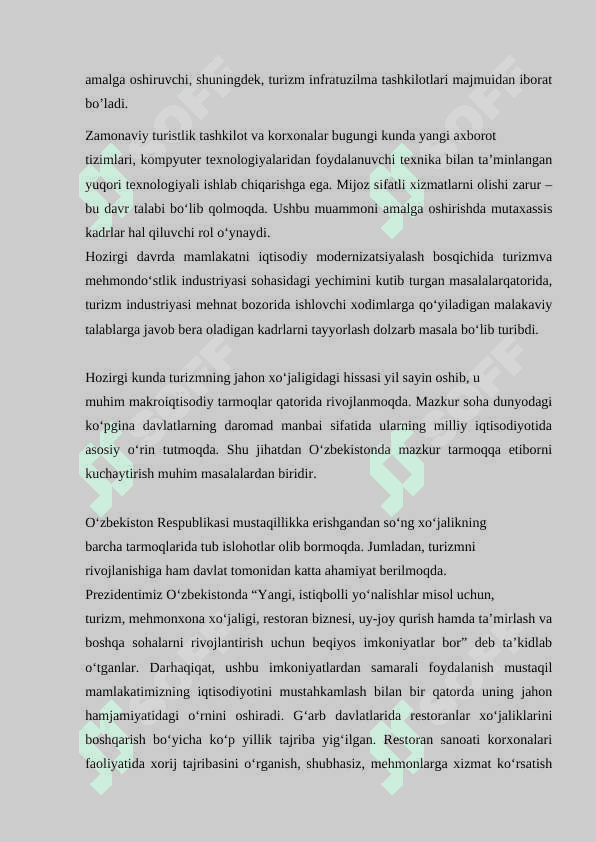 Turizmda ovqatlanish industriyasining o’rni 6