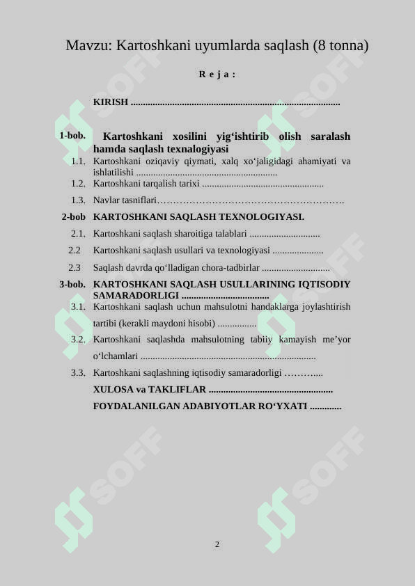 Kartoshkani uyumlarda saqlash (8 tonna) 2